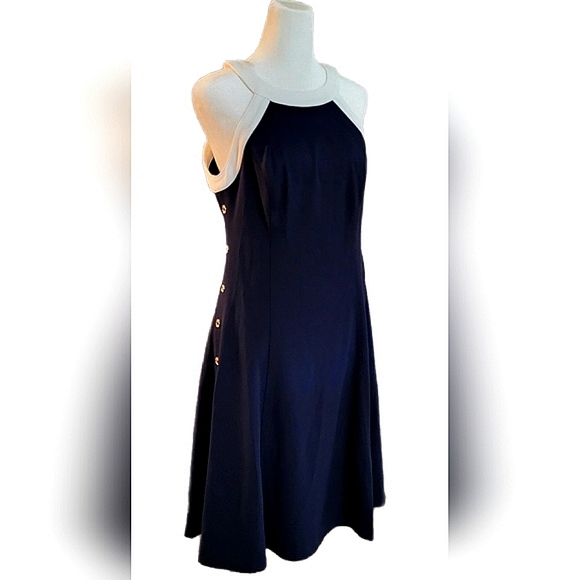 NWT Tommy Hilfiger white trimmed navy halter dress, button accent sides Sz 6 NEW - Picture 11 of 15